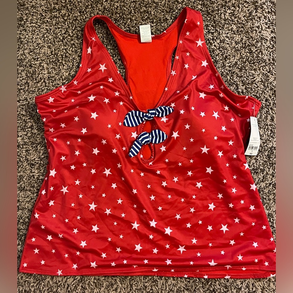 New with tags patriotic tankini top, racerback with front ties.